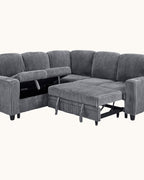 Corduroy Sleeper Sectional with Pull-Out Bed and Storage, 81 in in Grey, fabric close-up [c:grey] [r:detail]