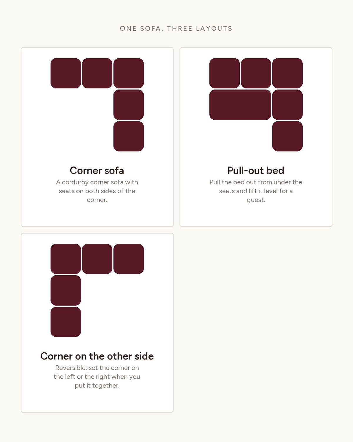 Corduroy Sleeper Sectional with Pull-Out Bed and Storage, 81 in in Grey, top-view diagram of the layouts