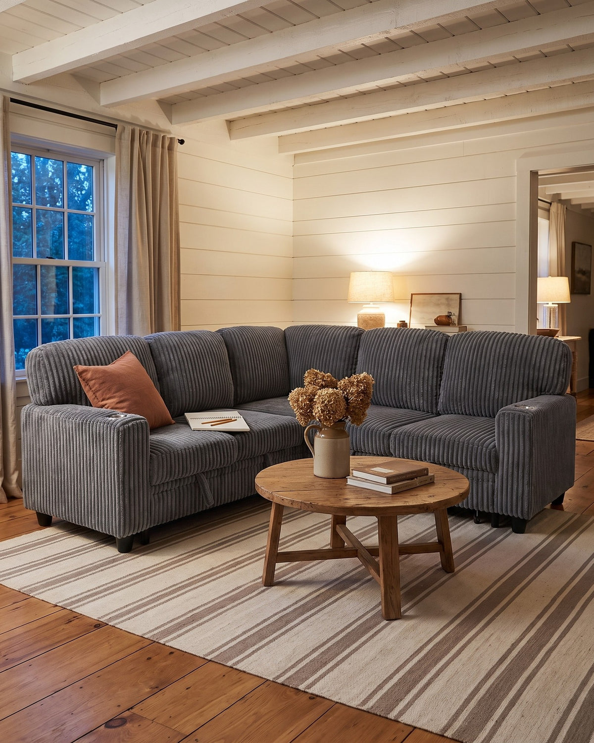 Corduroy Sleeper Sectional with Pull-Out Bed and Storage, 81 in