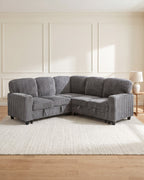 Corduroy Sleeper Sectional with Pull-Out Bed and Storage, 81 in in Grey, styled in a bright living room [c:grey] [r:good]