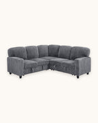 Corduroy Sleeper Sectional with Pull-Out Bed and Storage, 81 in in Grey, studio photo on a light background [c:grey] [pack]