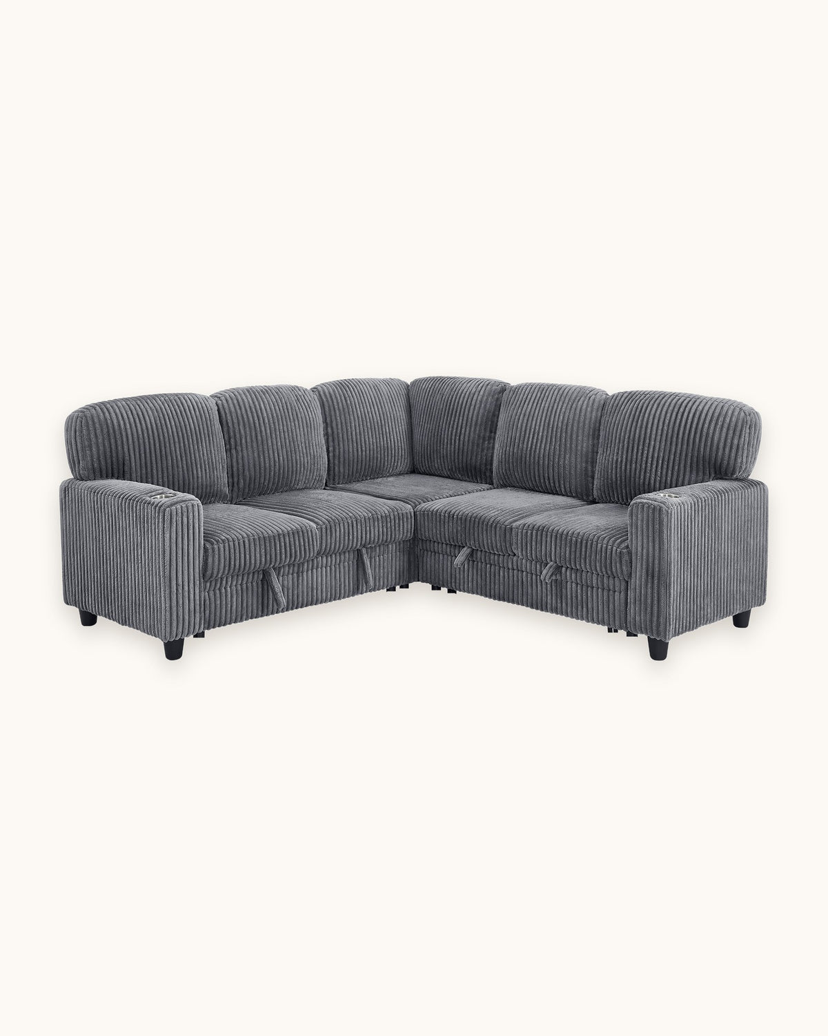 Corduroy Sleeper Sectional with Pull-Out Bed and Storage, 81 in in Grey, studio photo on a light background