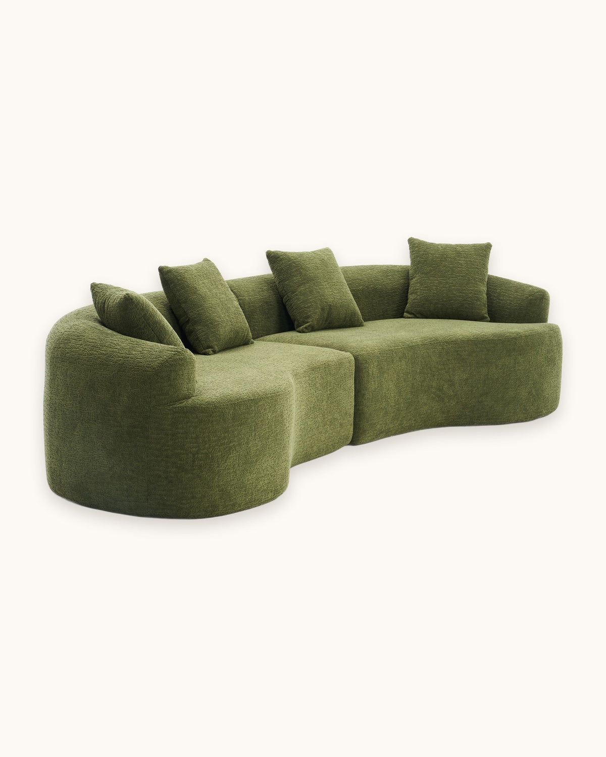 Curved Boneless Sofa, 110 in in Green, studio photo on a light background