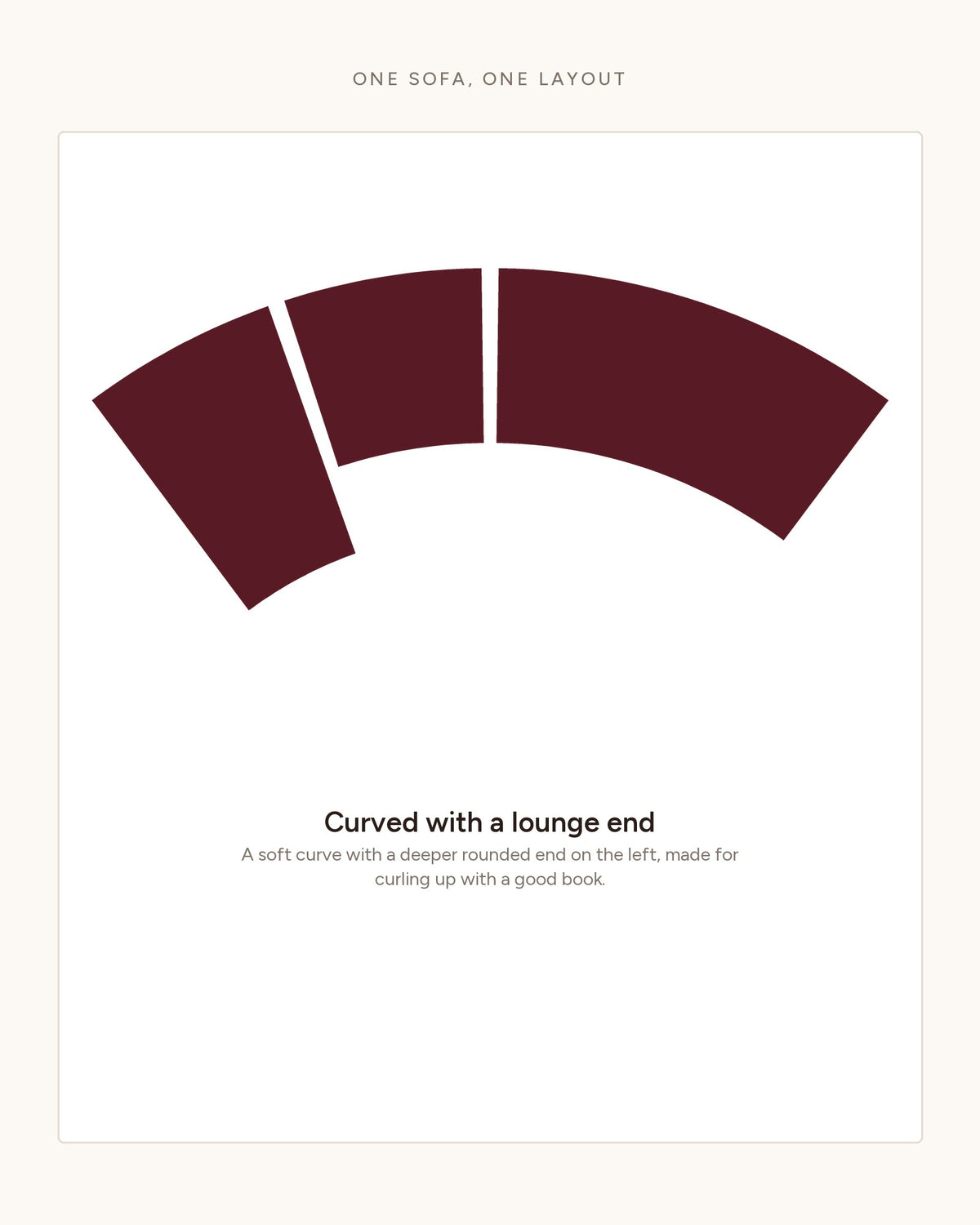 Curved Boneless Sofa, 110 in in White, top-view diagram of the layouts
