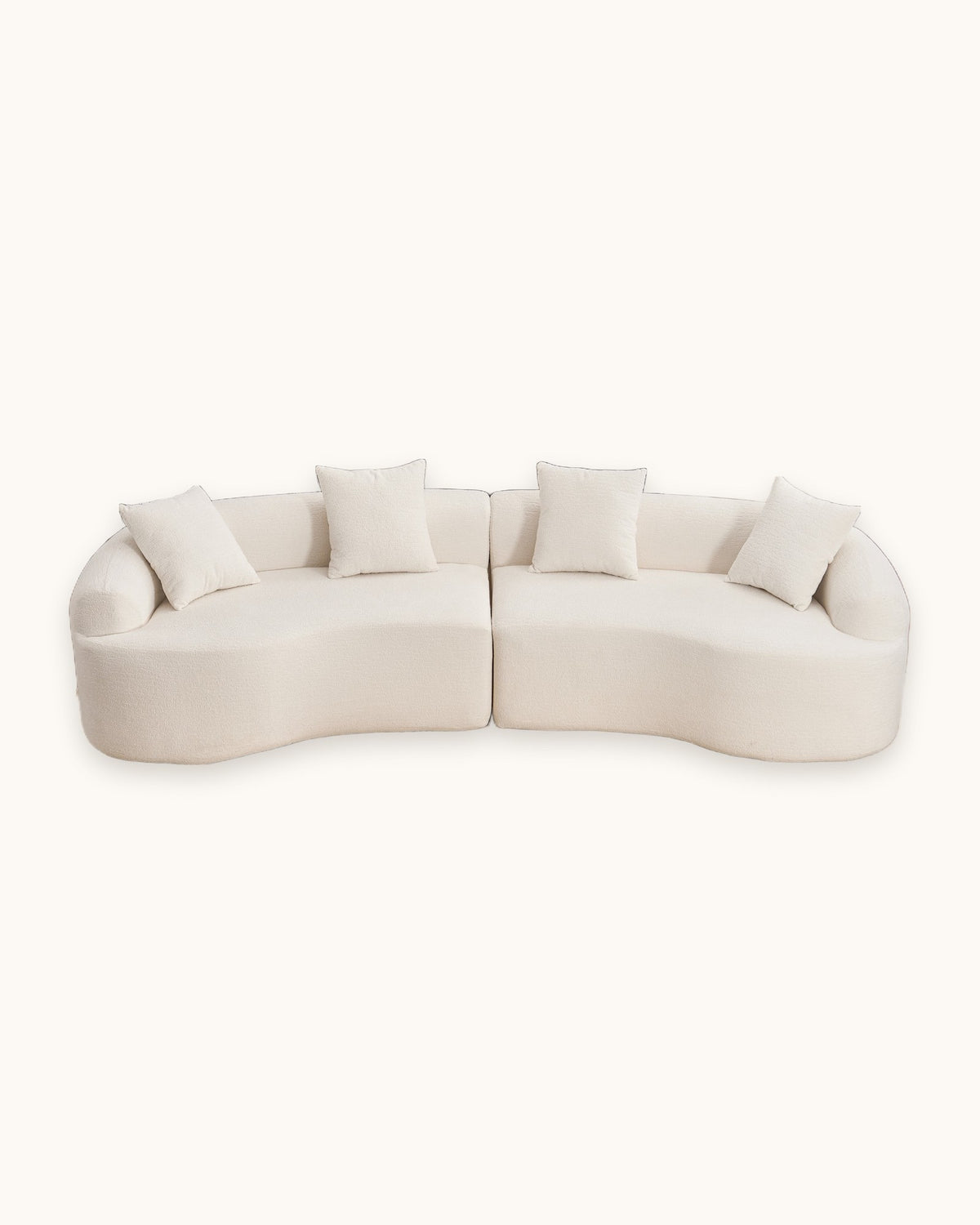 Curved Boneless Sofa, 110 in in White, studio photo on a light background