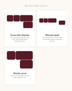 Curved Deep-Seat Sectional with Ottoman, 111 in in Espresso, top-view diagram of the layouts [c:espresso]