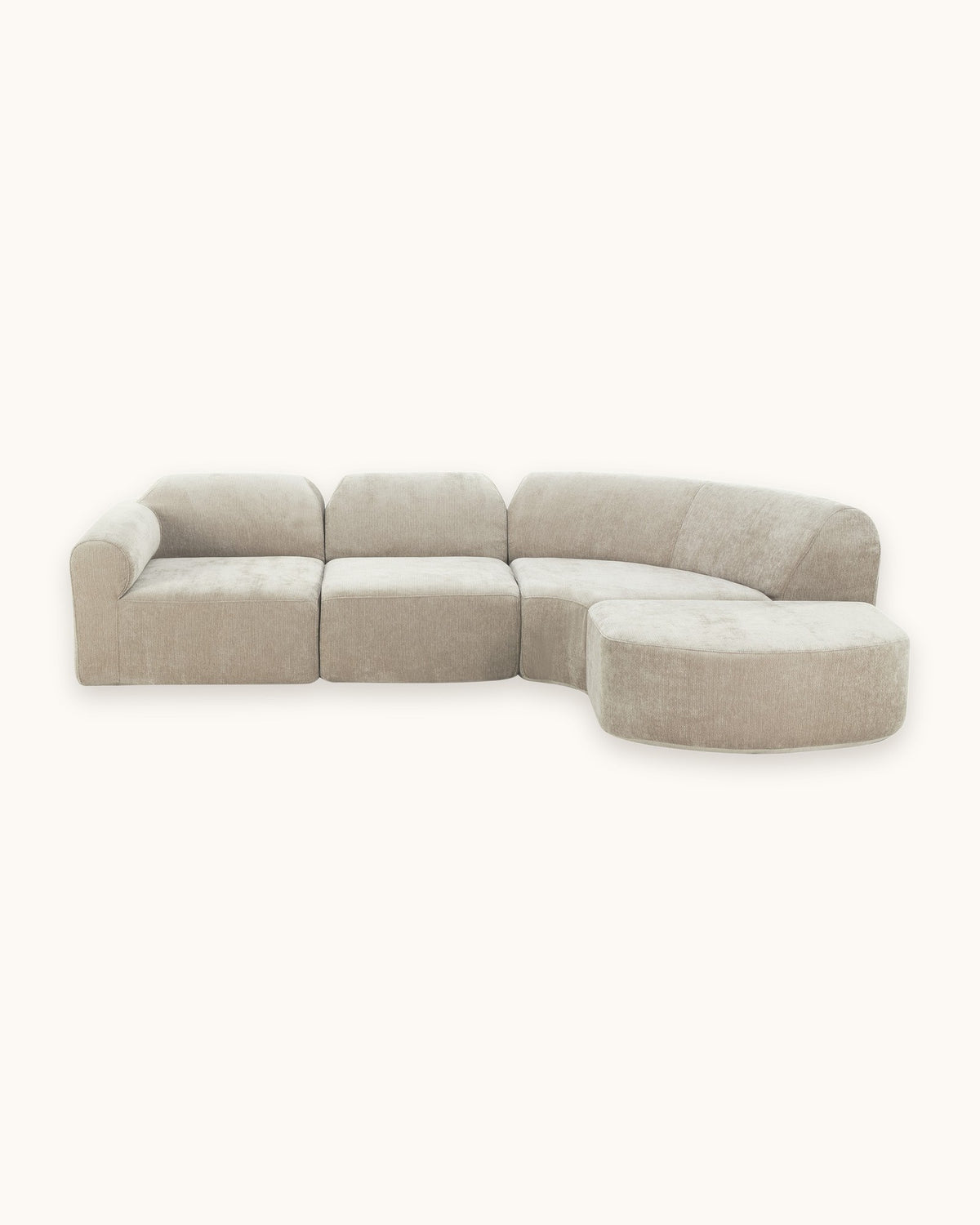 Curved Deep-Seat Sectional with Ottoman, 111 in in Espresso, studio photo on a light background