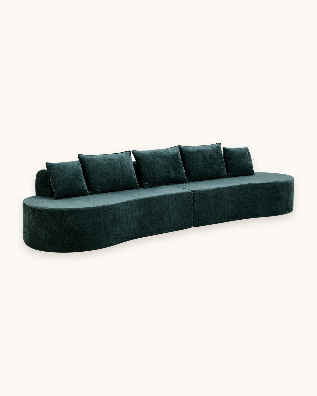Curved Sectional, 139 in in Dark Green, studio photo on a light background