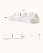 Curved Sectional, 139 in in White, dimensions diagram in inches [c:white] [r:dims]