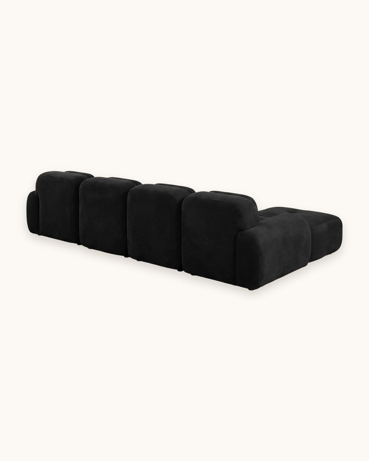 Modular Sofa with Reversible Ottoman, 4 Seats in Black, back view