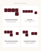 Modular Sofa with Reversible Ottoman, 4 Seats in Black, top-view diagram of the layouts [c:black]