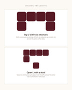 Modular U-Shaped Sectional with Two Ottomans, 6 Pieces in Light Brown, top-view diagram of the layouts [c:lightbrown]