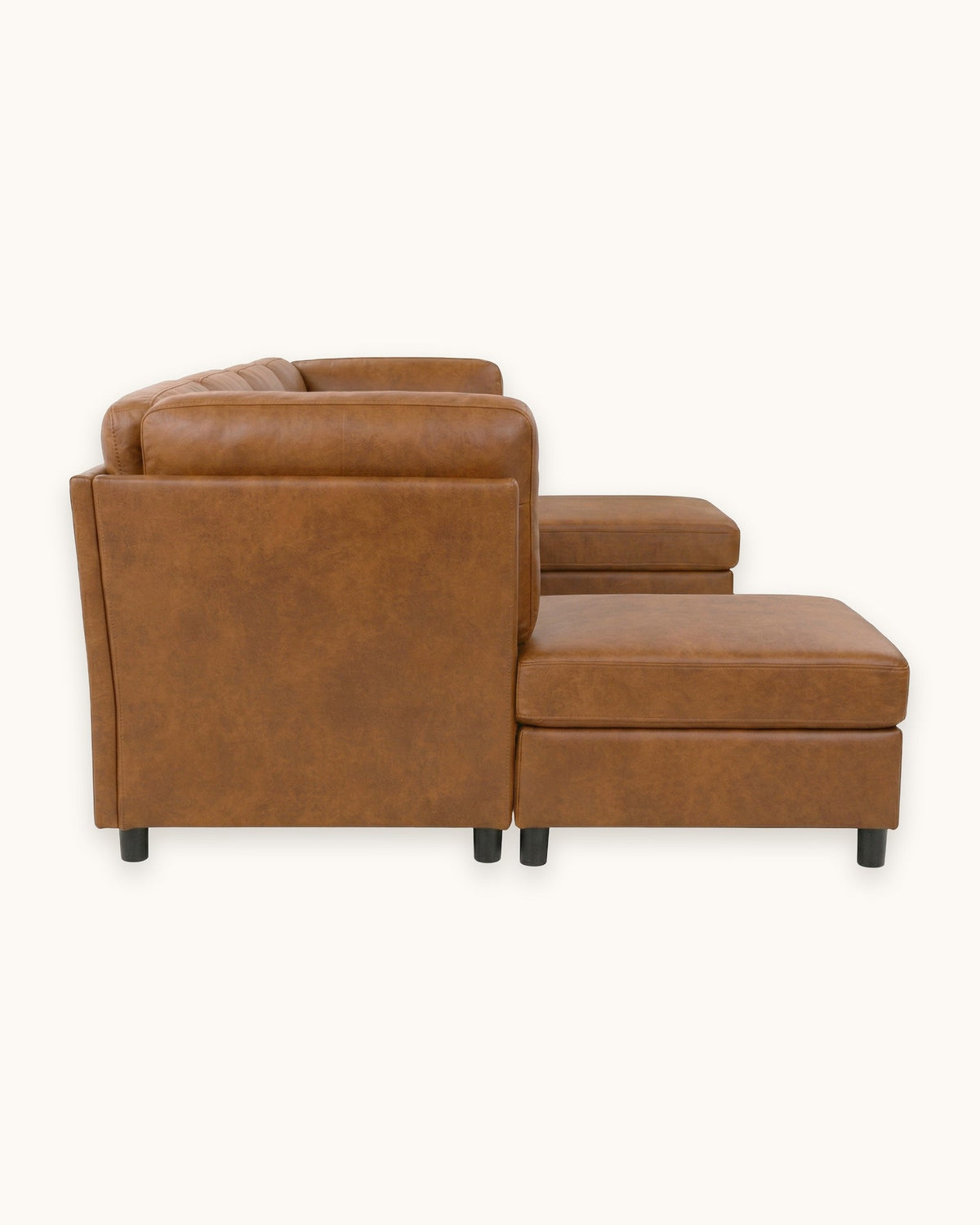 Modular U-Shaped Sectional with Two Ottomans, 6 Pieces in Light Brown, side view