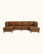 Modular U-Shaped Sectional with Two Ottomans, 6 Pieces in Light Brown, studio photo on a light background [c:lightbrown] [pack]