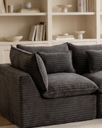 Oversized Cloud L-Shaped Sectional, 102 in in Antique Grey, close-up of the left end [c:antiquegrey] [r:detail]