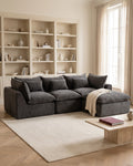Oversized Cloud L-Shaped Sectional, 102 in in Antique Grey, styled in a bright living room [c:antiquegrey] [r:good]