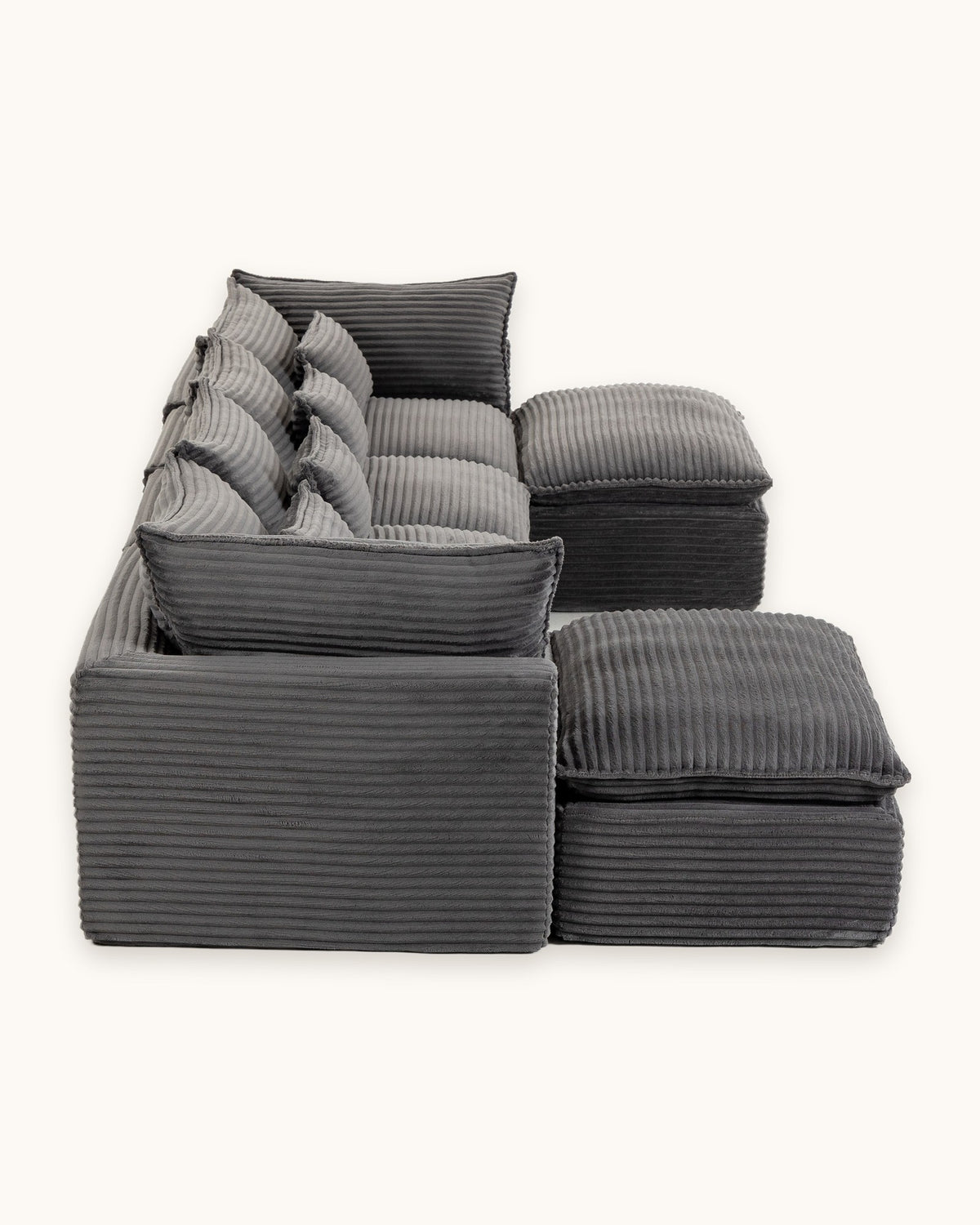 Oversized Cloud U-Shaped Sectional with Ottomans, 130 in in Antique Grey, side view