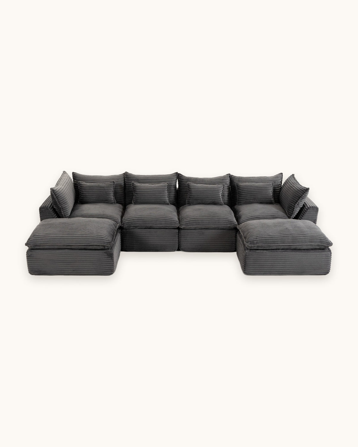 Oversized Cloud U-Shaped Sectional with Ottomans, 130 in in Antique Grey, studio photo on a light background