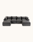 Oversized Cloud U-Shaped Sectional with Ottomans, 130 in in Antique Grey, studio photo on a light background [c:antiquegrey] [pack]