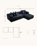Textured Cloud L-Shaped Sectional with Chaise, 108 in in Black, dimensions diagram in inches [c:black] [r:dims]