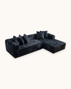 Textured Cloud L-Shaped Sectional with Chaise, 108 in in Black, studio photo on a light background [c:black] [pack]