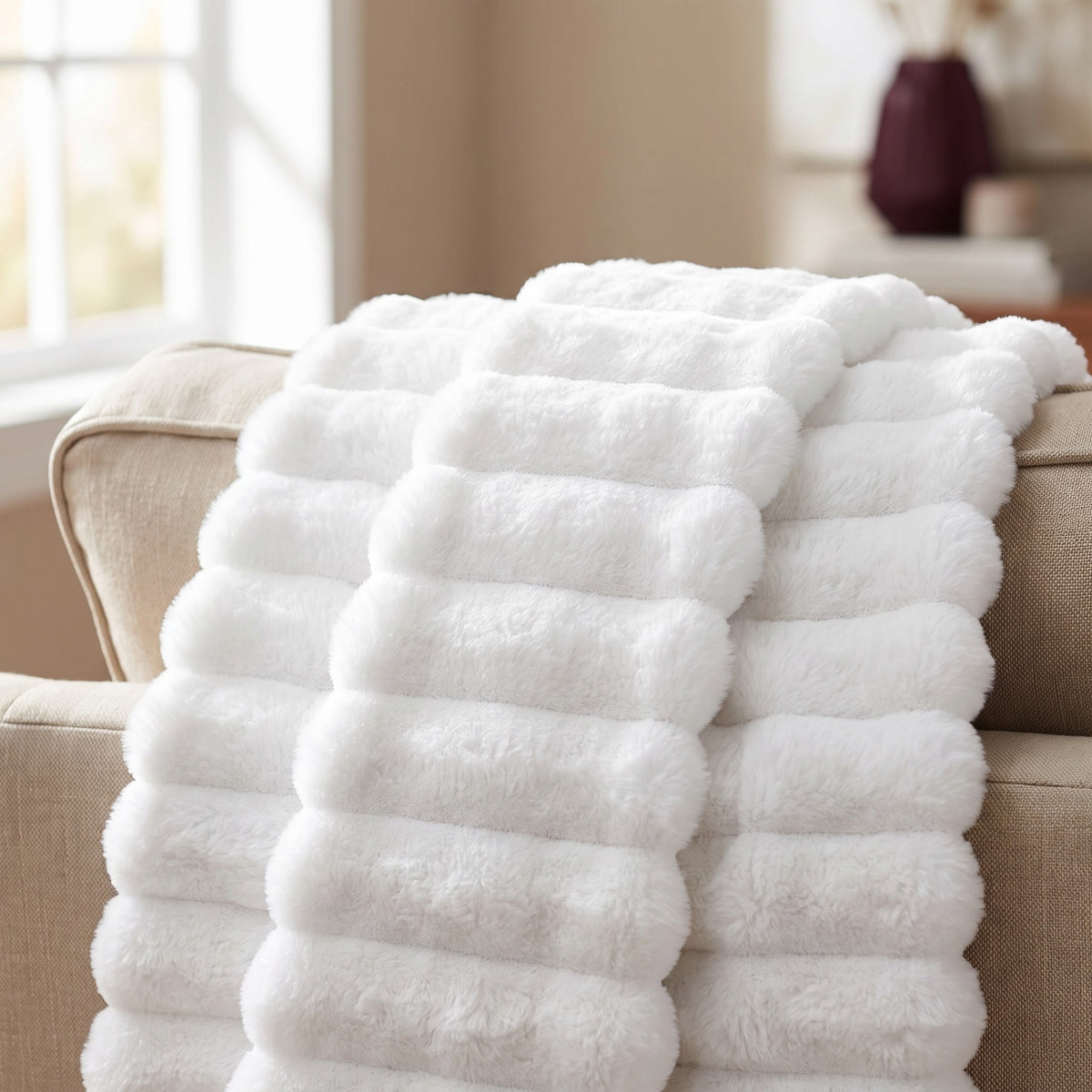 Close-up of the ribbed faux fur texture