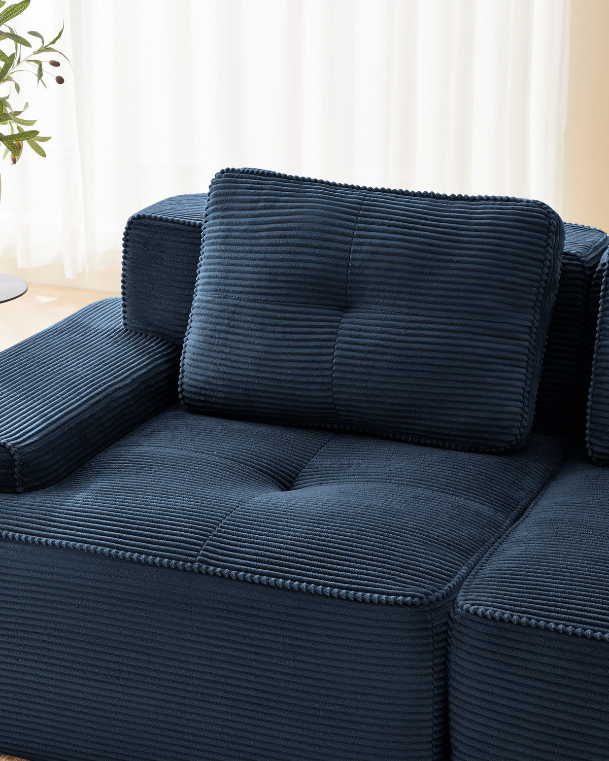 Tufted Corduroy Loveseat, 82 in in Blue, fabric close-up