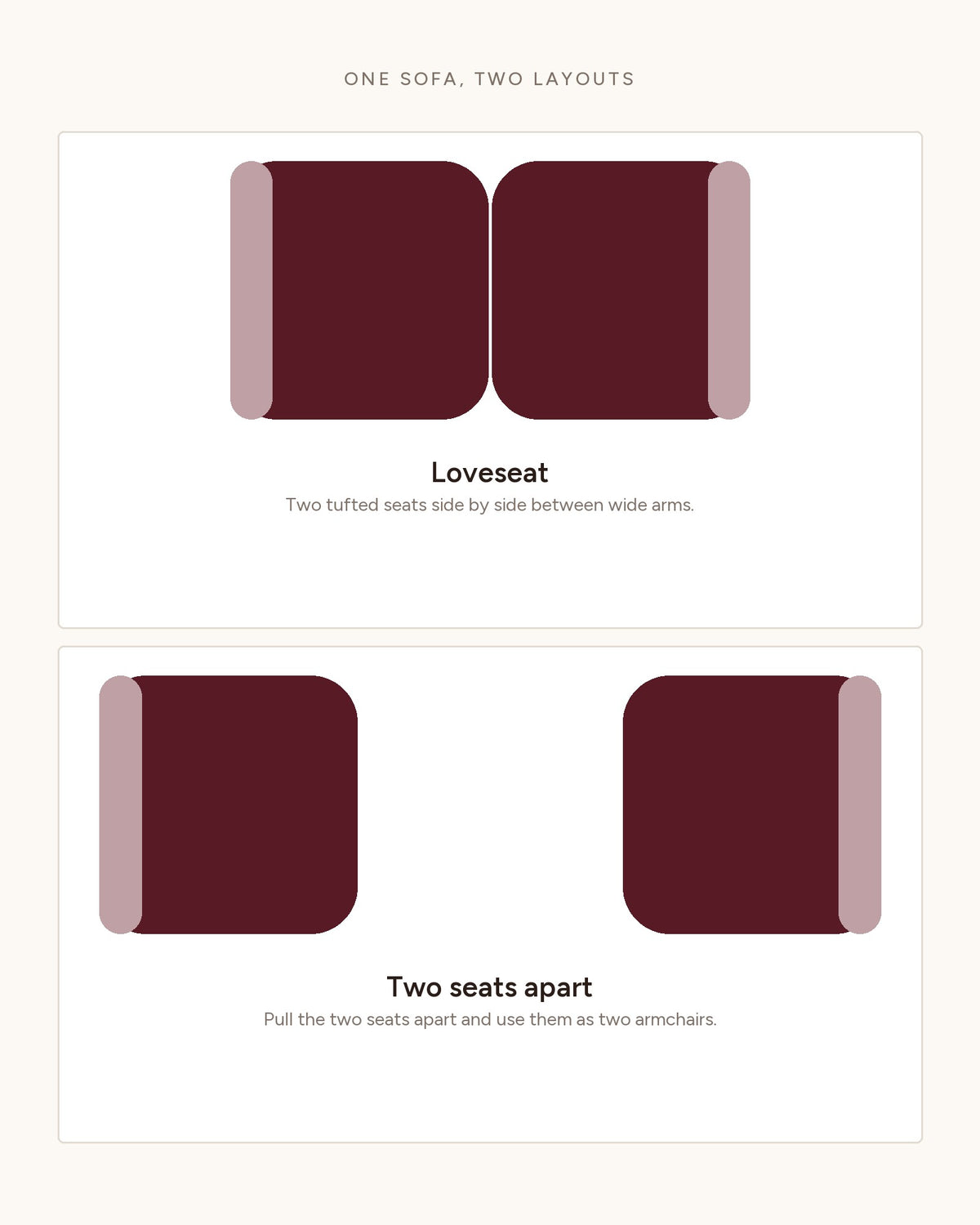 Tufted Corduroy Loveseat, 82 in in Blue, top-view diagram of the layouts