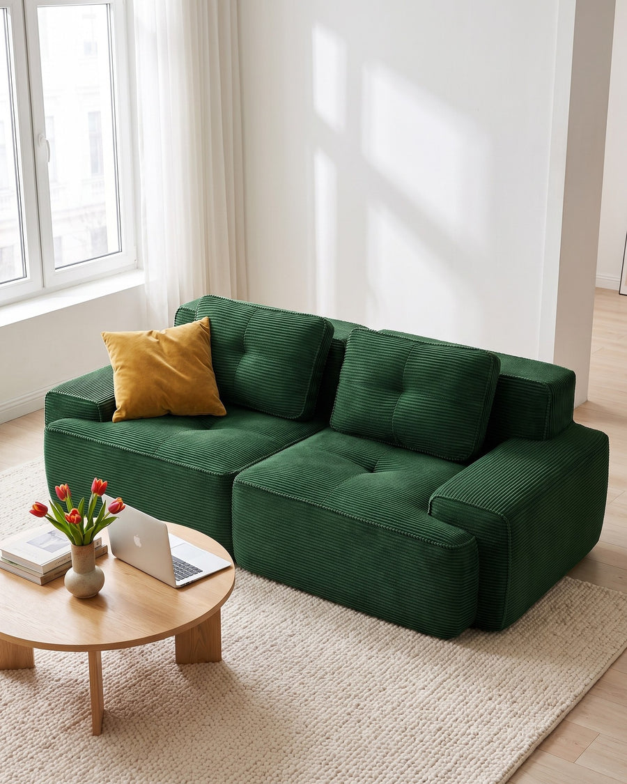 Tufted Corduroy Loveseat in a living room