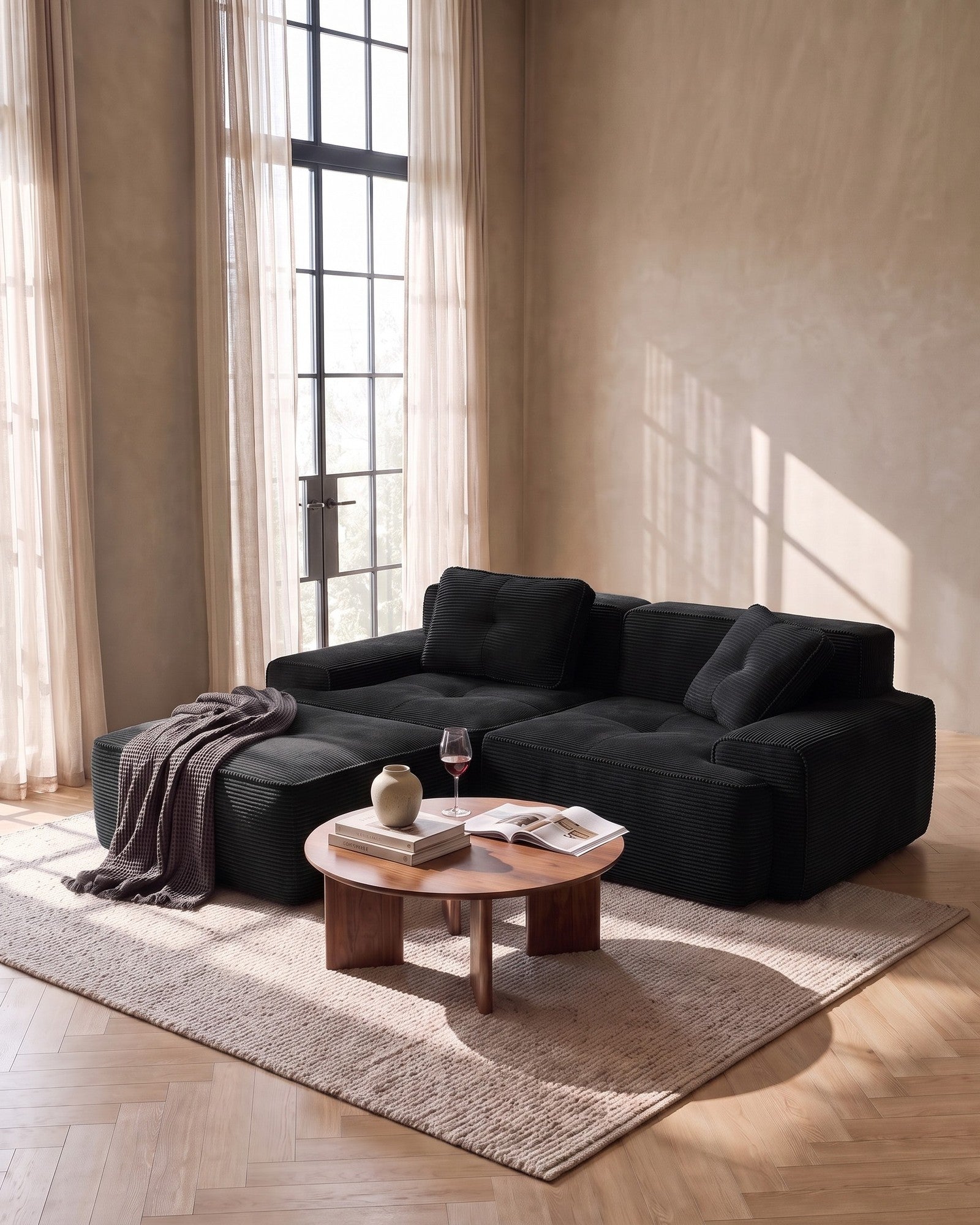 Black Corduroy Sofas & Sectionals in a living room