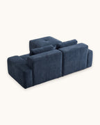 Tufted Corduroy Modular Loveseat with Ottoman in Blue, back view [c:blue]
