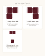 Tufted Corduroy Modular Loveseat with Ottoman in Blue, top-view diagram of the layouts [c:blue]