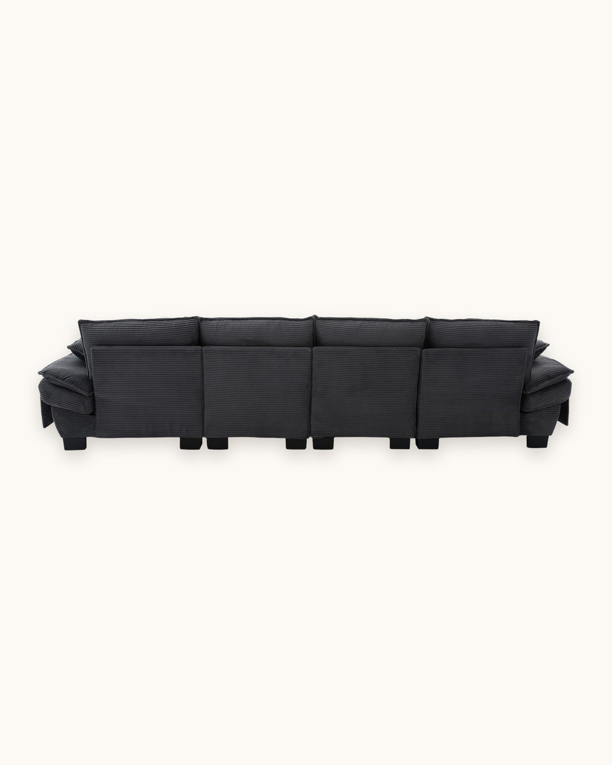 U-Shaped Corduroy Cloud Sectional with 2 Storage Ottomans, 130 in in Dark Grey, back view