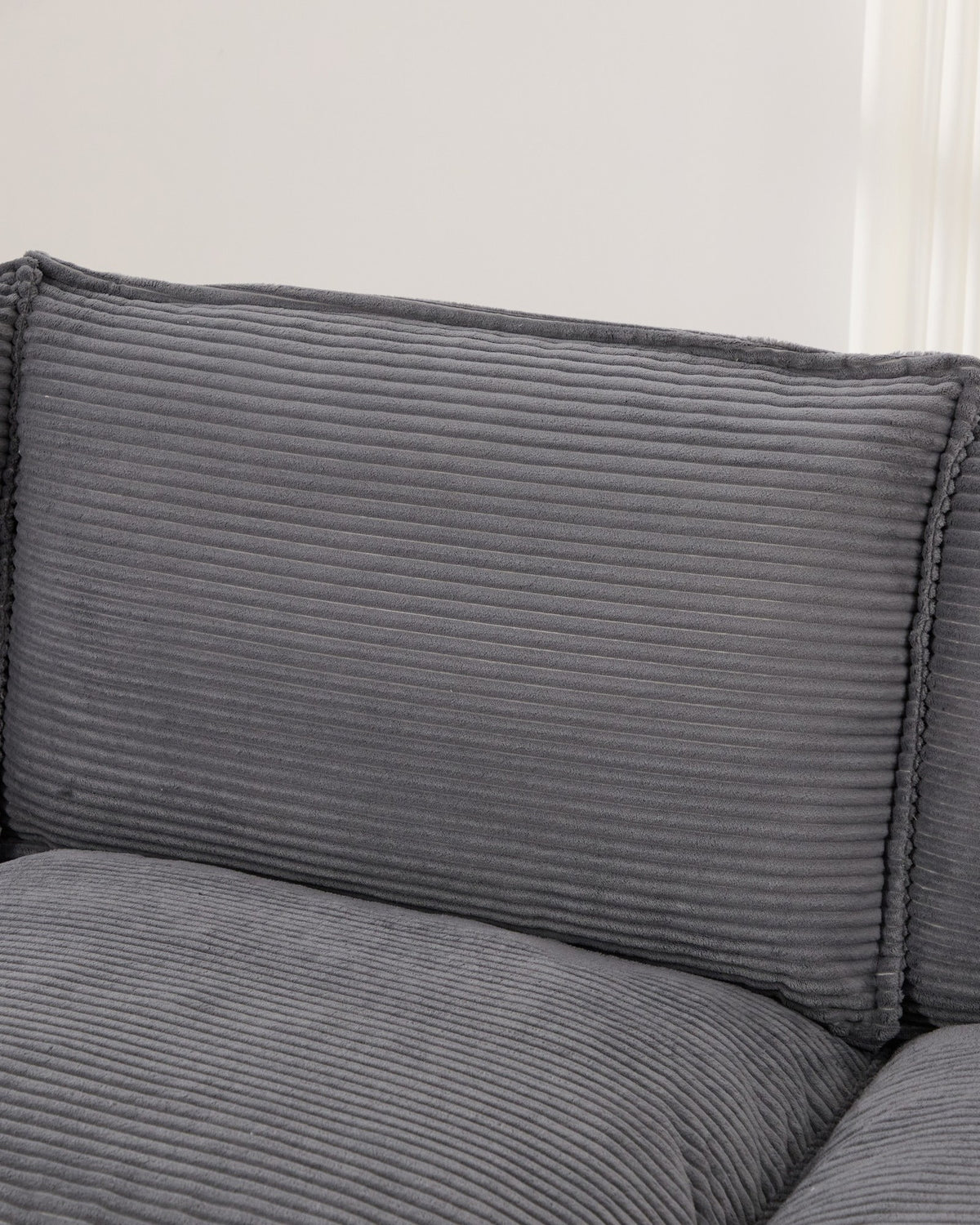 U-Shaped Corduroy Cloud Sectional with 2 Storage Ottomans, 130 in in Dark Grey, fabric close-up