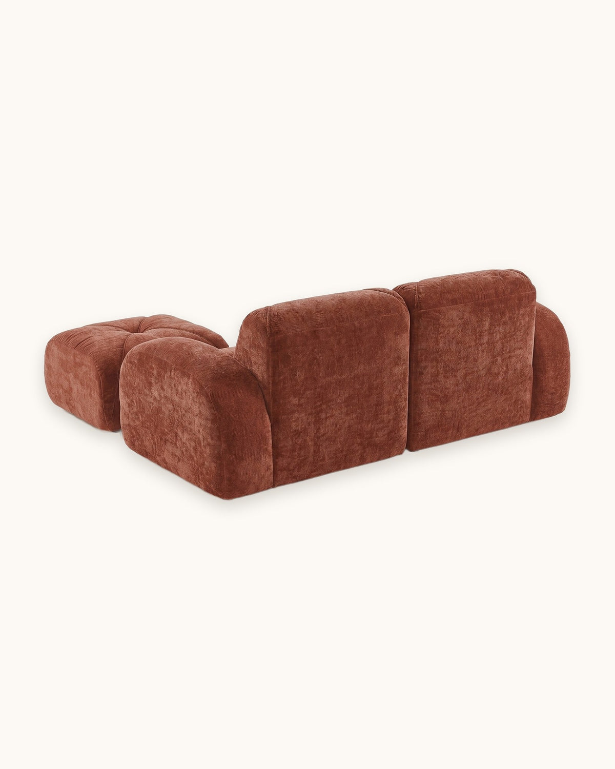 Velvet Boneless Loveseat with Ottoman, 80 in in Rust, back view