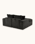 Velvet Double Chaise Lounge Sofa, 72 in in Black, back view [c:black]