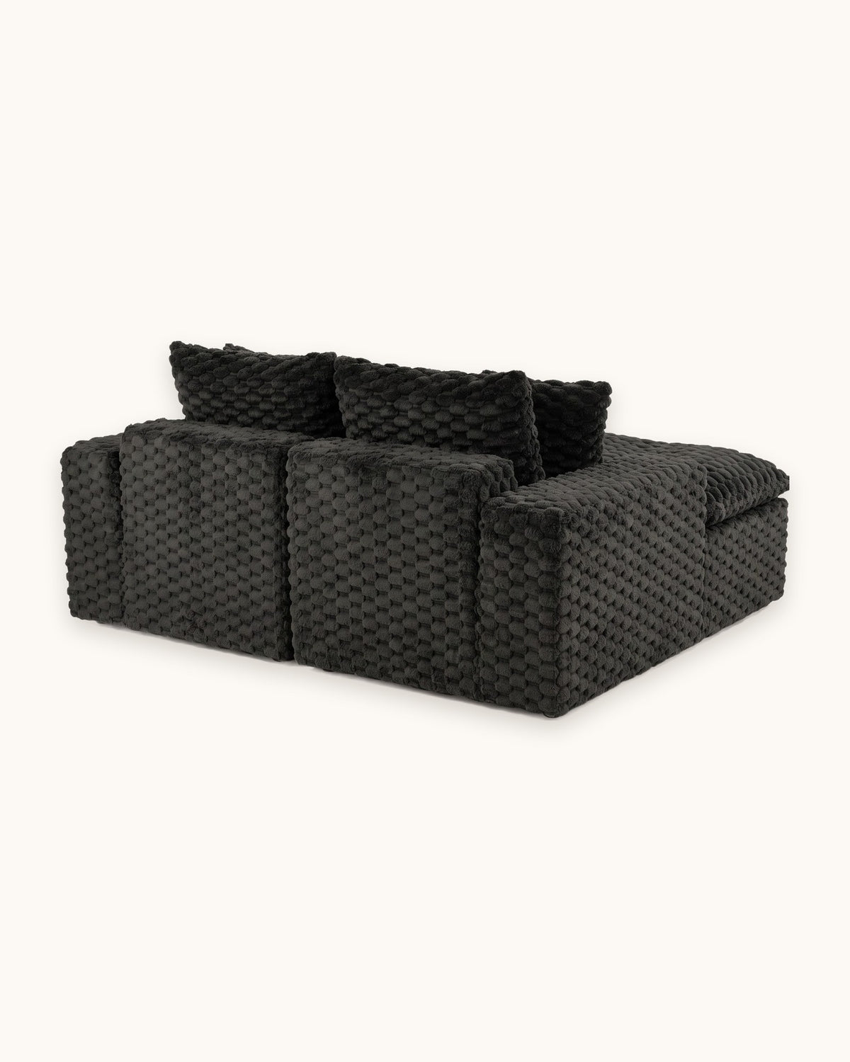 Velvet Double Chaise Lounge Sofa, 72 in in Black, back view
