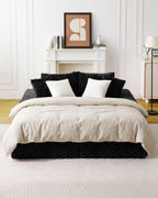 Velvet Double Chaise Lounge Sofa, 72 in in Black, unfolded into a bed [c:black]