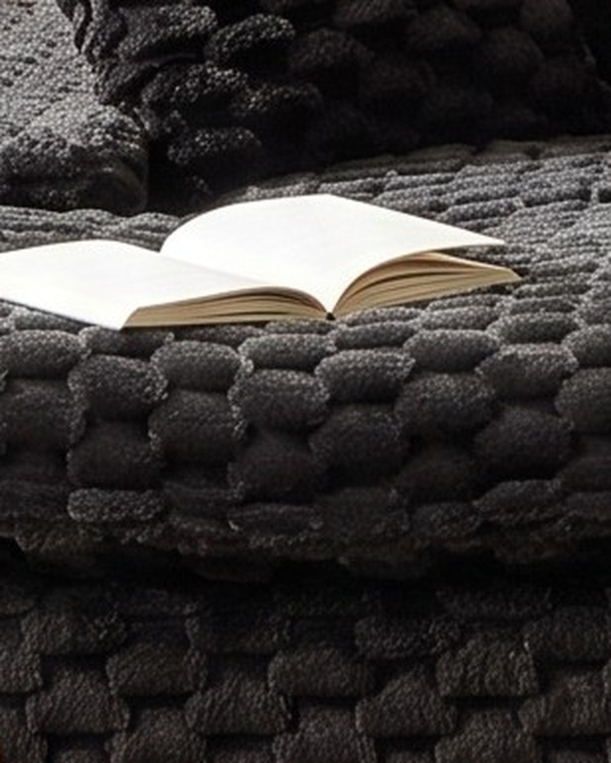 Velvet Double Chaise Lounge Sofa, 72 in in Black, close-up of the left end