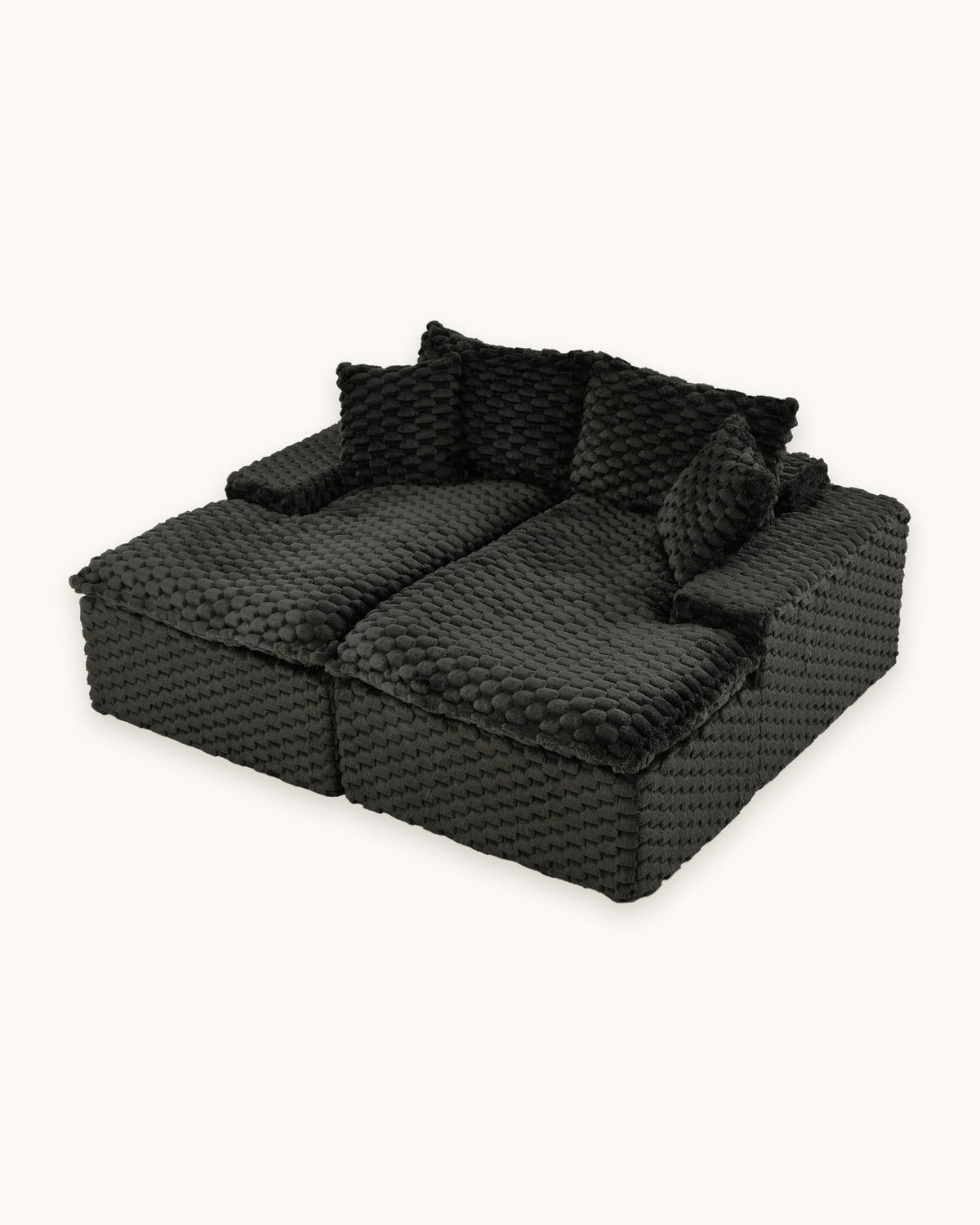 Velvet Double Chaise Lounge Sofa, 72 in in Black, studio photo on a light background