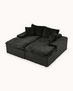 Velvet Double Chaise Lounge Sofa, 72 in in Black, studio photo on a light background [c:black] [pack]