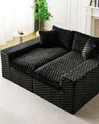 Velvet Modular Sofa, 4 Seats, 120 in in Black, two sections pushed together into a daybed [c:black]