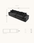Velvet Modular Sofa, 4 Seats, 120 in in Black, dimensions diagram in inches [c:black] [r:dims]
