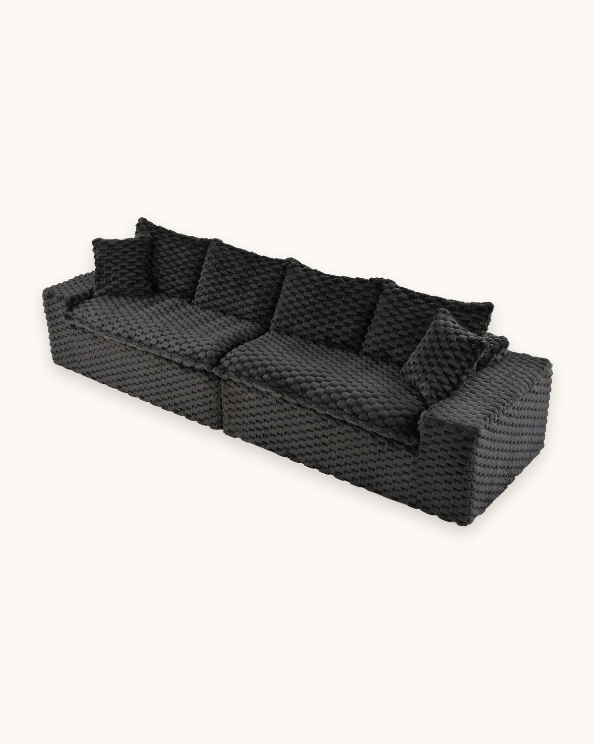 Velvet Modular Sofa, 4 Seats, 120 in in Black, studio photo on a light background